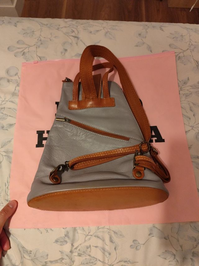 Mochila piel marrón-gris