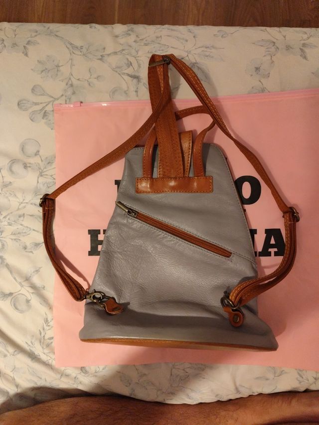 Mochila piel marrón-gris