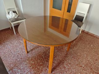 Mesa redonda cristal madera 4-6 extensible