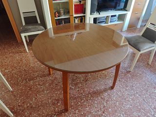 Mesa redonda cristal madera 4-6 extensible