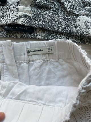 STRADIVARIUS+ZARA:Short encaje+ borlas TXS-S nuevo