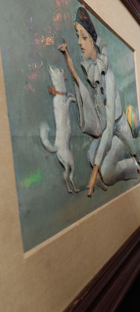 Cuadro vintage en relieve, firmado