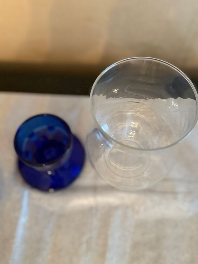 Portavelas azul - Cristal transparente