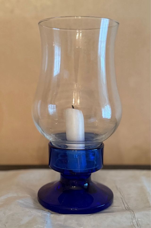 Portavelas azul - Cristal transparente