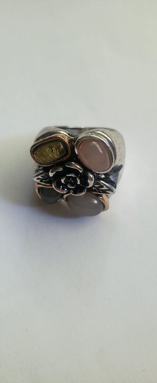 Anillo piedras multicolor plata