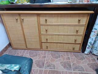 Cómoda mimbre 4 cajones - madera