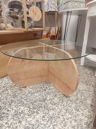 Mesa centro cristal y madera