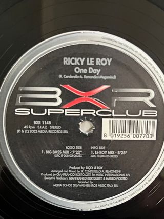 Ricky Le Roy "One Day" vinile techno trance BXR 