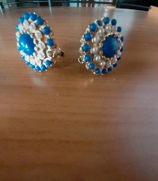 Orecchini vintage color blu e oro