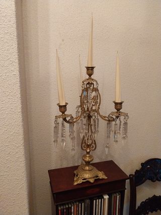 Candelabro antiguo bronce cristal