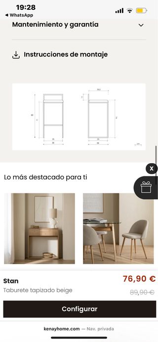 Taburete Stan beige - metal
