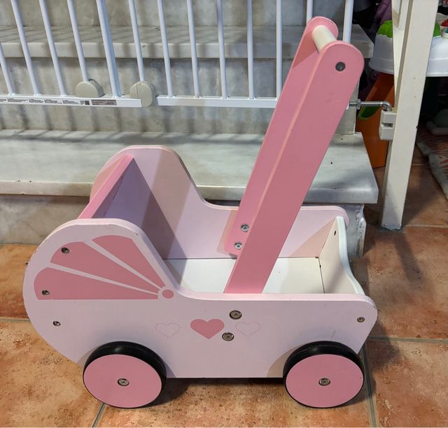 Carrito madera muñecas rosa