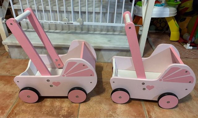 Carrito madera muñecas rosa