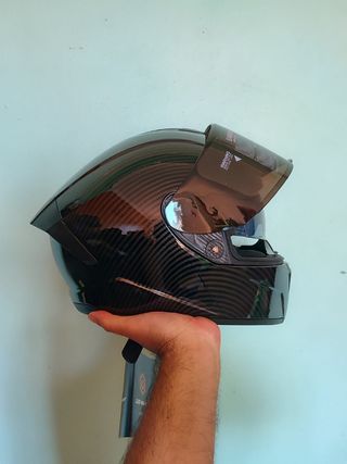 Casco moto integral negro pintura carbono talla S