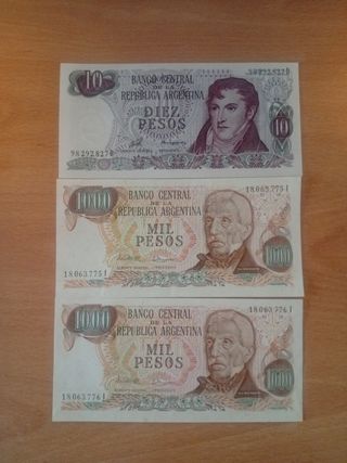 Billetes Argentina: 10 y 1000 pesos