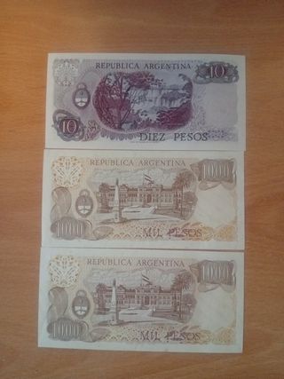 Billetes Argentina: 10 y 1000 pesos