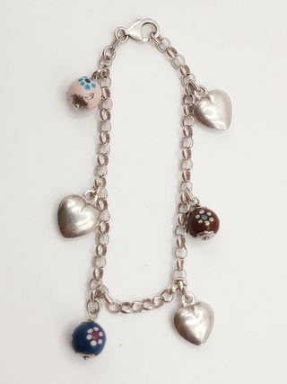 Bracciale maglie argento 925 cuori palline dipinte