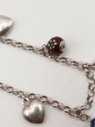 Bracciale maglie argento 925 cuori palline dipinte