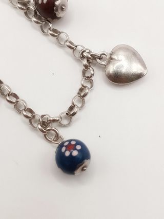 Bracciale maglie argento 925 cuori palline dipinte