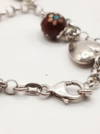 Bracciale maglie argento 925 cuori palline dipinte