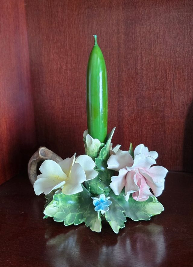 Porcelana Capodimonte portavelas de flores juego 2