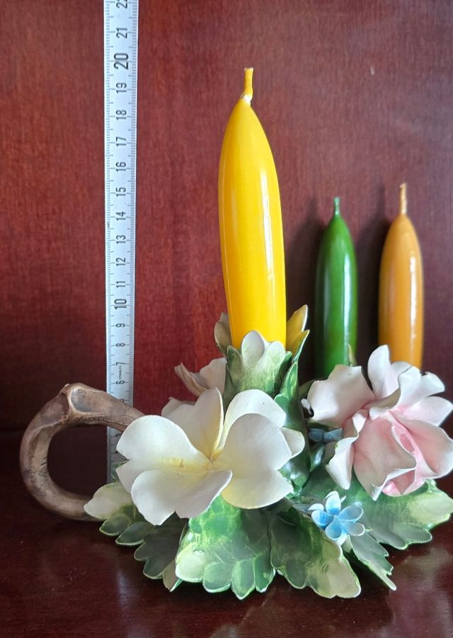 Porcelana Capodimonte portavelas de flores juego 2