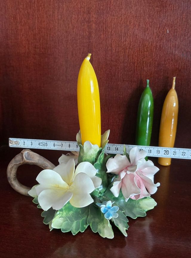 Porcelana Capodimonte portavelas de flores juego 2