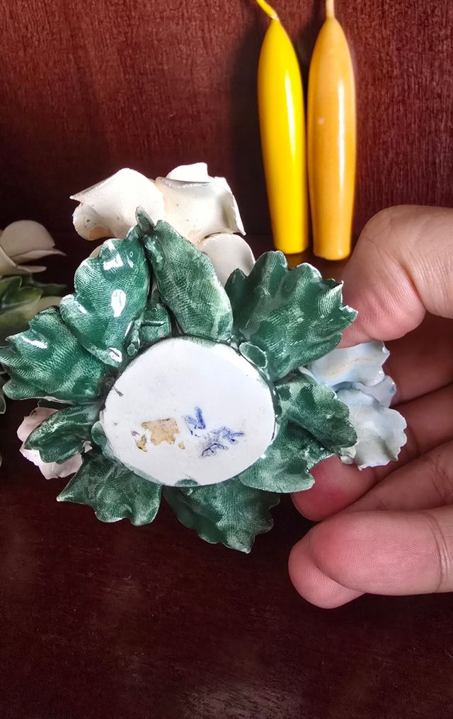 Porcelana Capodimonte portavelas de flores juego 2