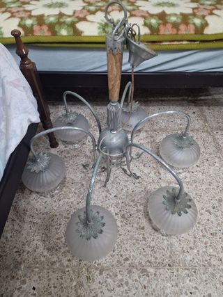 Lampara vintage 6 luces. Metal/Cristal