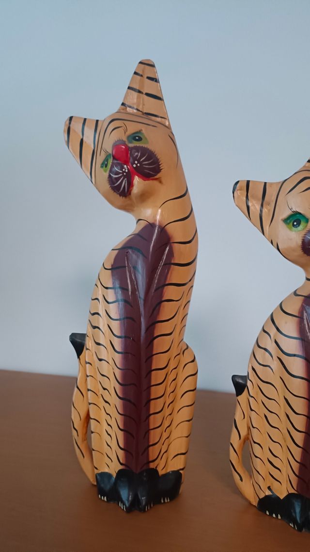 3 Gatos madera vintage pintados a mano