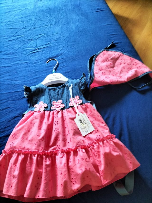 Vestito neonata jeans rosa + bandana