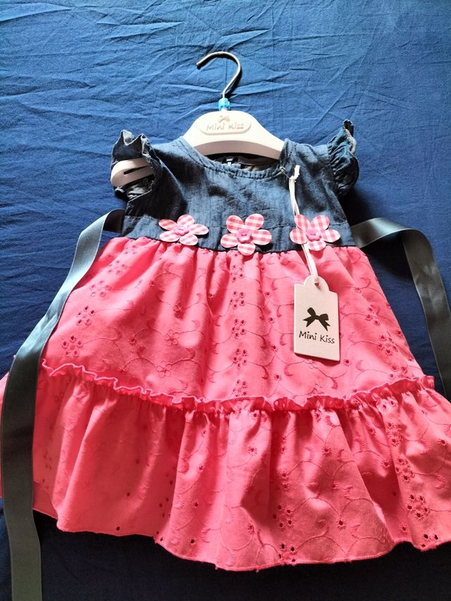 Vestito neonata jeans rosa + bandana