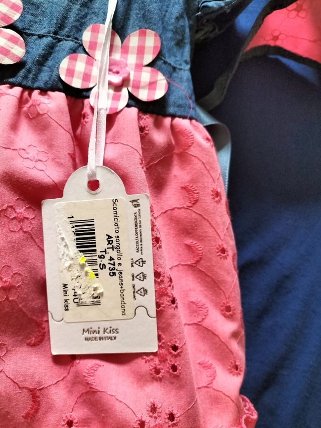 Vestito neonata jeans rosa + bandana