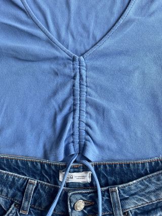 ZARA: Shorts vaquero+top fruncido cordón TM nuevo