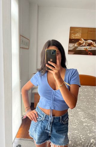 ZARA: Shorts vaquero+top fruncido cordón TM nuevo