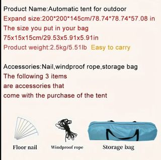 Tienda automática grande 200x200x145cm, 3, 4 pax