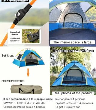 Tienda automática grande 200x200x145cm, 3, 4 pax