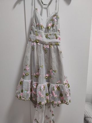 Vestido fiesta corto gris rosa