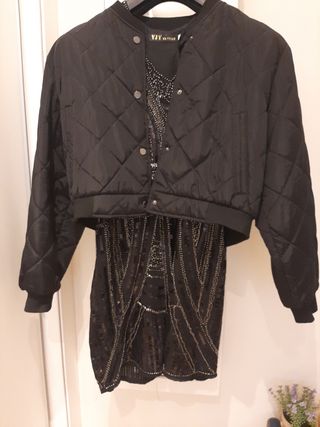 Chaqueta bomber negra + vestido