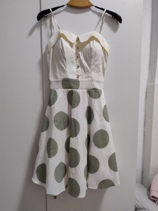 Vestido lunares verde|blanco