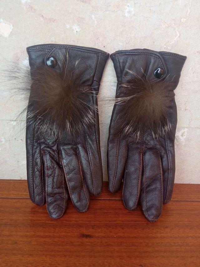 Guantes Piel Marrón Mujer