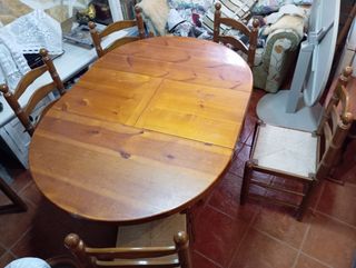 Mesa pino extensible + 5 sillas