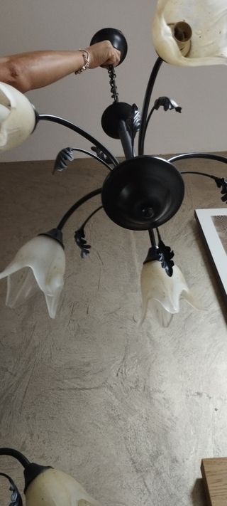 Lámpara  5 tulipas metal 35€
Aplique mesita 10€