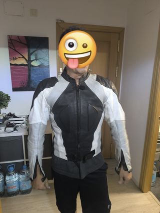 Chaqueta moto piel bicolor