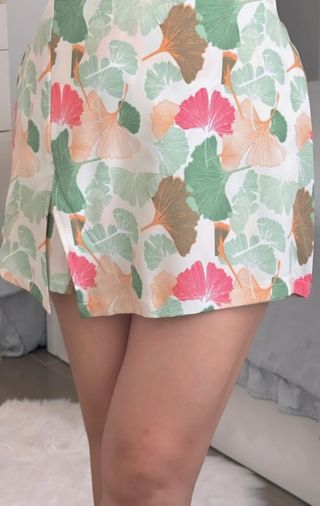 Falda estampada flores - Verde y blanca