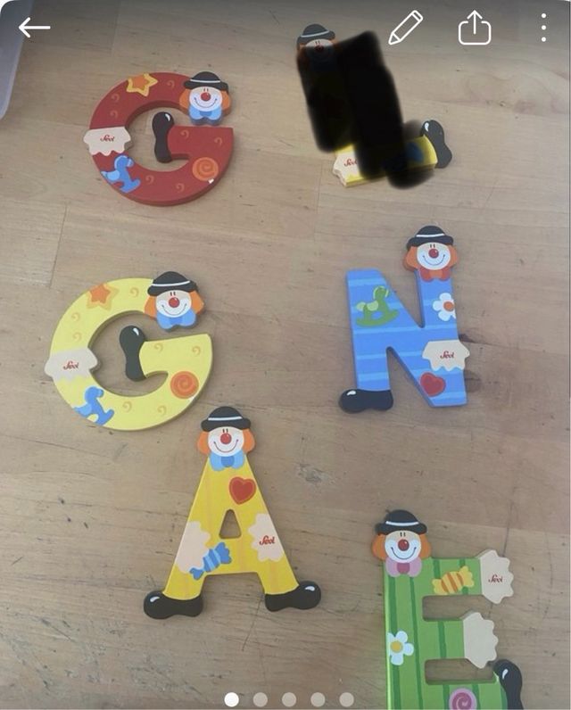 ABC de madera, payasos - 5 letras