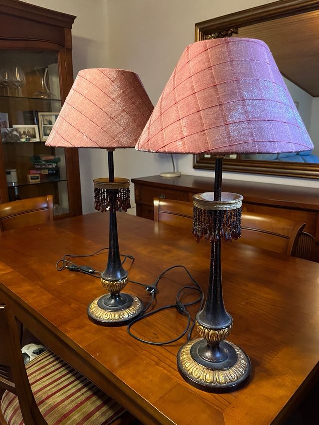 2 Lámparas mesa antiguas doradas