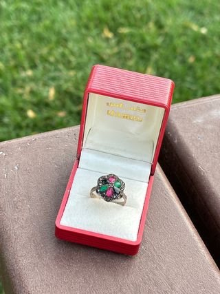 Anillo vintage en plata 925 con piedras multicolor