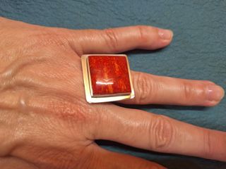 Joyas plata jaspe rojo: anillo pendientes