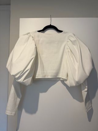 Top Zara blanco manga globo